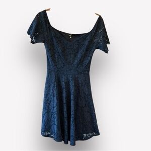 🚣🥑 Papaya Lace Panel Skater Mini Dress blue small lined BUDGET